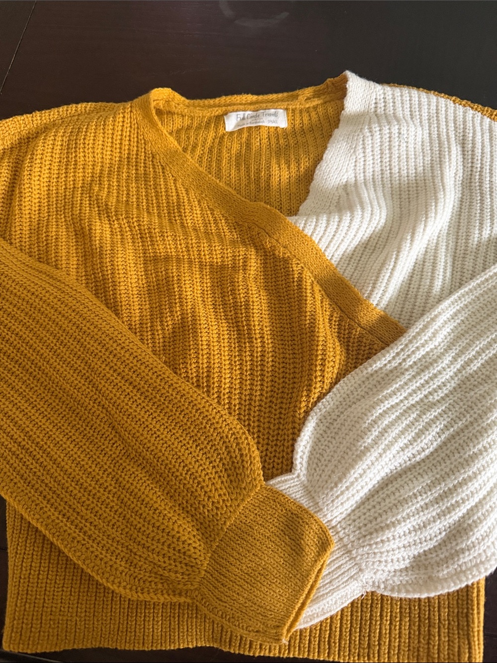 Women's Colorblock V-Neck Sweater in Mustard and Cream